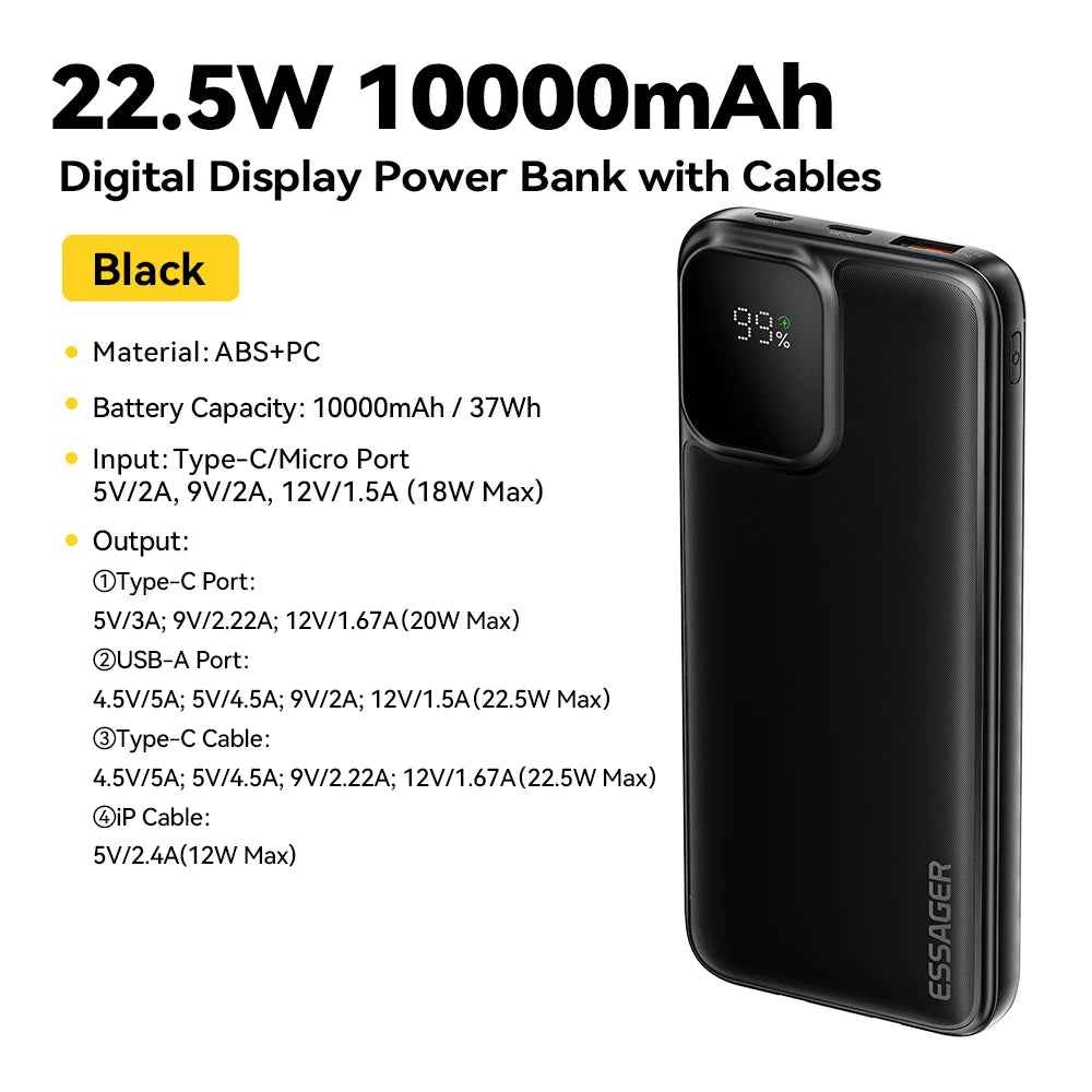 ESSAGER Portable Power Bank - Fast Charging - 20000mAh