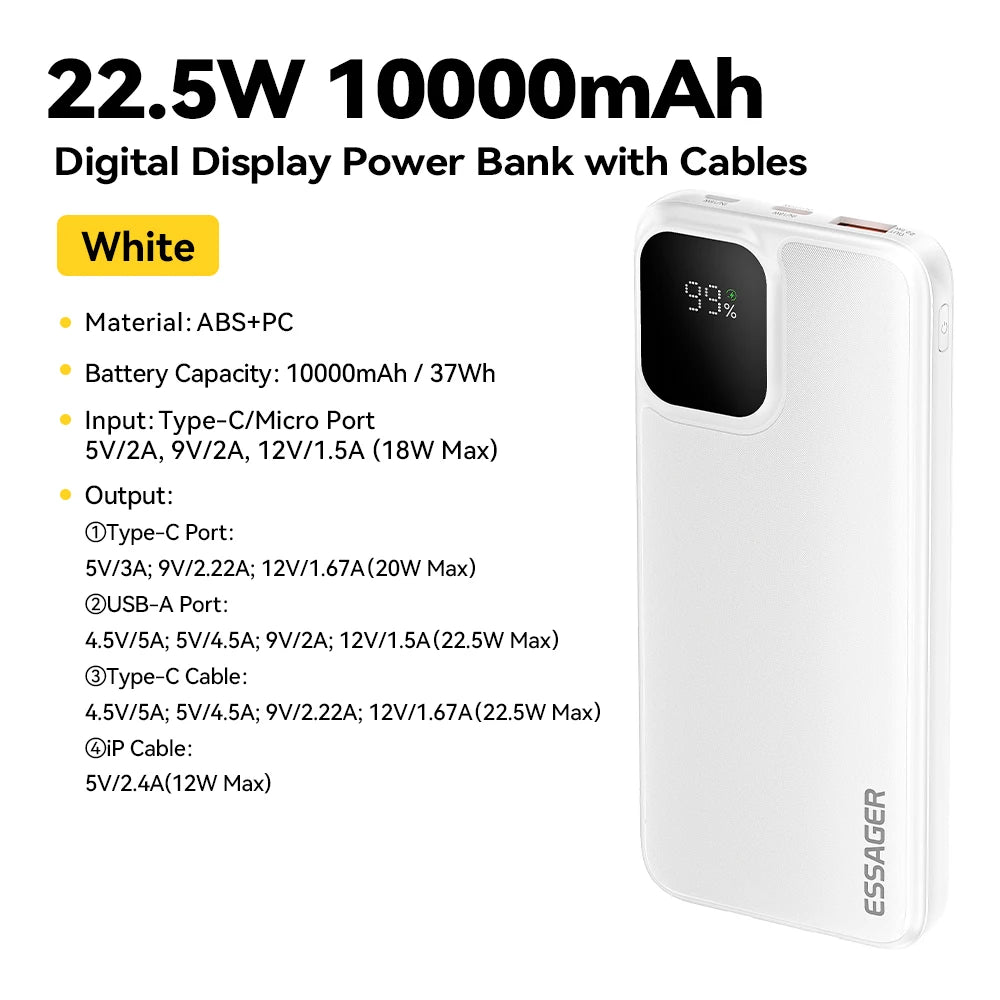 ESSAGER Portable Power Bank - Fast Charging - 20000mAh